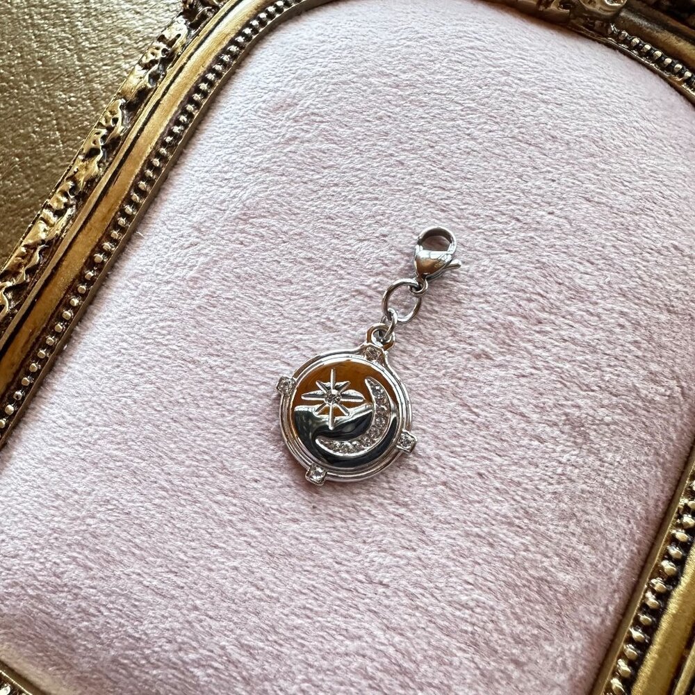 Star & Moon Stainless Steel Celestial Charm With Micro Crystals & Lobster Clasp - Picture 11 of 13